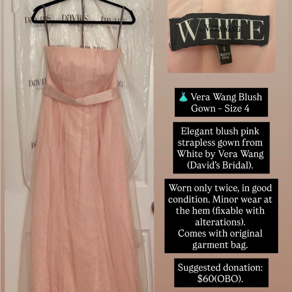 White by Vera Wang (David’s Bridal) Pink Strapless Gown for Weddings